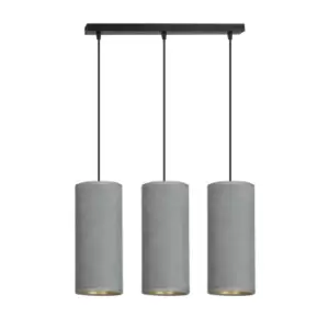 Bente Black Bar Pendant Ceiling Light with Gray Fabric Shades, 3x E14
