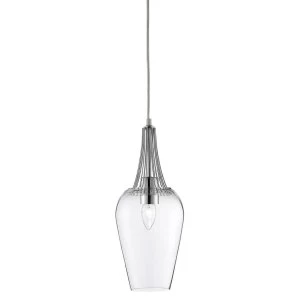 1 Light Ceiling Pendant Chrome with Clear Glass Shade, E27