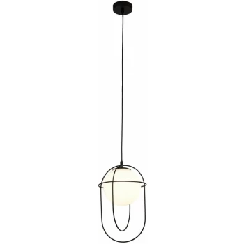 Searchlight Lighting - Searchlight Axis 1 Light Pendant - Black With Opal Glass Ball