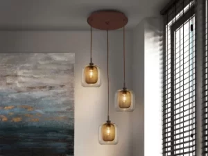 Fox Modern Cluster 3 Light Pendant Chocholate Colour Mesh with Glass Shade