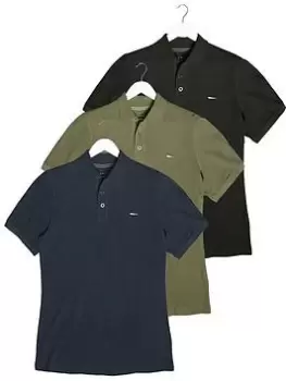 BadRhino 3 Pack Plain Polo Shirt - Black/Green/Navy, Multi, Size 4XL, Men