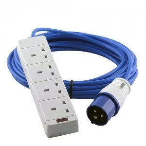 Zexum 16A Blue Male - 4 Gang Hook Up Cable - 10m