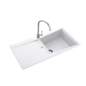 Single Bowl Inset White Granite Kitchen Sink with Reversible Drainer - Rangemaster Mica 1000mm