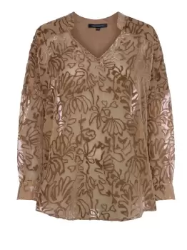 French Connection Gemini Devore Popover Top In Camel - Size M