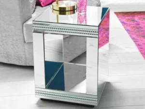 LPD Biarritz Mirrored Cube Lamp Table Assembled