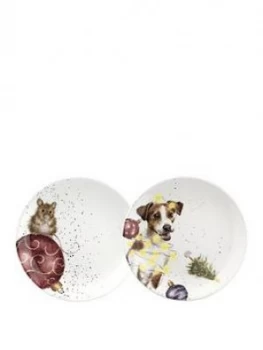 Royal Worcester Wrendale Mouse And Dog Coupe Plates ; Set Of 2