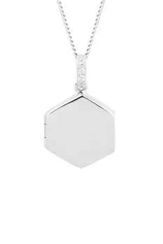Recycled Sterling Silver & CZ Hexagon Locket Necklace