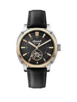 Ingersoll Ingersoll Director Black And Gold Detail Skeleton Eye Automatic Dial Black Leather Strap Watch