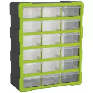 375 x 165 x 470mm 18 Drawer Parts Cabinet - green - Wall Mounted / Standing Box