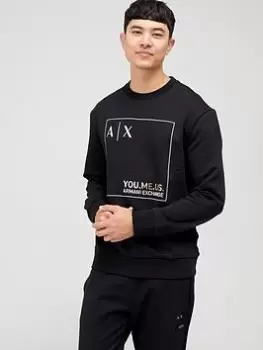 Armani Exchange AX You, Me, Us Box Logo Sweatshirt - Black, Size S, Men