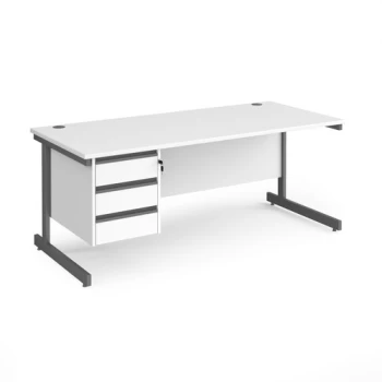 Office Desk Rectangular Desk 1800mm With Pedestal White Top With Graphite Frame 800mm Depth Contract 25 CC18S3-G-WH
