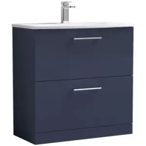 Arno Matt Electric Blue 800mm 2 Drawer Vanity Unit with 30mm Profile Curved Basin - ARN1735G - Electric Blue - Nuie