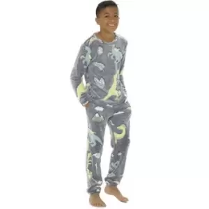 Follow That Dream Childrens/Kids Glow In The Dark Dinosaurs Pyjama Set (9-10 Years) (Grey)