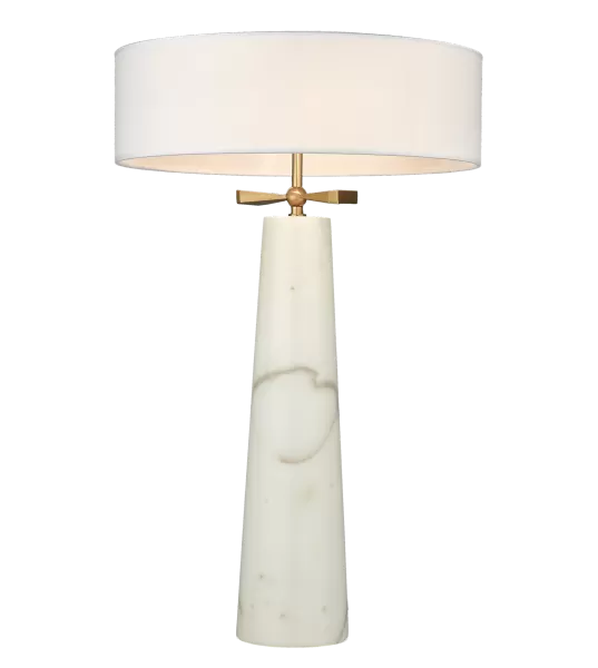 Bow 2 Light Table Lamp With Round Shade Brass, E27