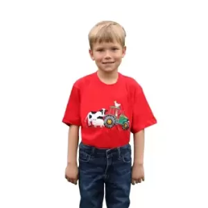 British Country Collection Childrens/Kids Farmyard T-Shirt (7-8 Years) (Red/White)