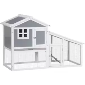 Pawhut - Two-Tier Rabbit Hutch w/ Sunlight Panel Roof, Slide-Out Tray - Grey