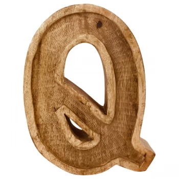 Letter Q Hand Carved Wooden Embossed