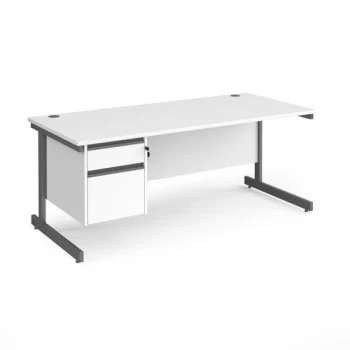 Office Desk Rectangular Desk 1800mm With Pedestal White Top With Graphite Frame 800mm Depth Contract 25 CC18S2-G-WH
