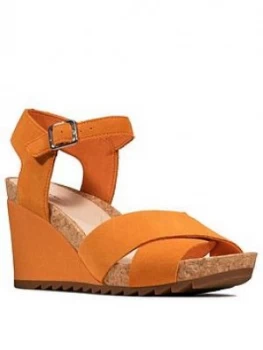Clarks Flex Sun Leather Ankle Strap Wedge Sandal - Amber