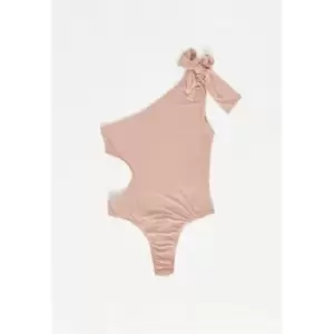 Missguided Bow One Shoulder Slinky Bodysuit - Nude