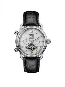 Ingersoll 1892 The New England White and Silver Chronograph Dial Black Leather Strap Automatic Mens Watch, One Colour, Men