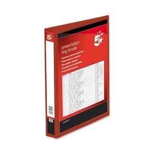 5 Star Presentation Ring Binder PVC 4 D-Ring 38mm Size A4 Red Pack 10