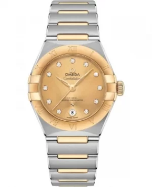 Omega Constellation Manhattan Chronometer 29mm Champagne Dial Diamond Yellow Gold and Stainless Steel Womens Watch 131.20.29.20.58.001 131.20.29.20.5