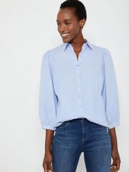 Mint Velvet Chambray Puff Sleeve Shirt - Blue, Size 14, Women