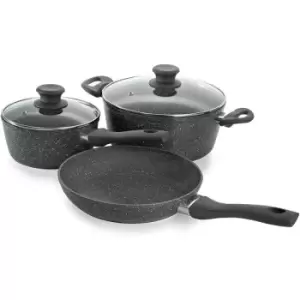 Schallen - Anthracite Grey 5pce Kitchen Cookware Non Stick Frying Pan Saucepan Cooking Stock Pot Full Pan Set with Lids - Black Soft Handles