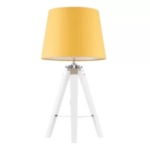 Clipper White and Chrome Tripod Table Lamp with Mustard Aspen Shade