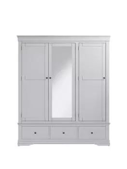 K-Interiors Dunbar Part Assembled Solid Wood 3 Door, 3 Drawer Mirrored Wardrobe