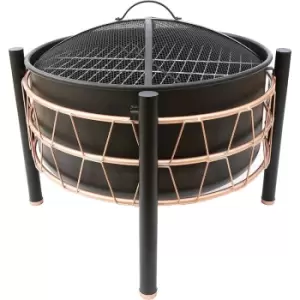 Schallen - Garden Outdoor Black & Copper Large Bowl Fire Pit with Safety Mesh, Cooking bbq Grill and Long Poker