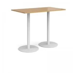 Monza rectangular poseur table with flat round white bases 1400mm x