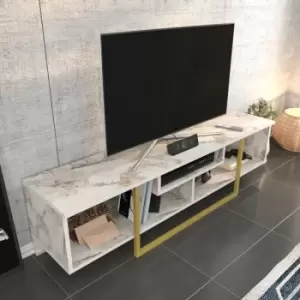Decorotika - Asal 150 Cm Wide Modern tv Unit , industrial Metal tv Stand -Open Shelf Lowboard Up To 63 TVs Ephesus Gold