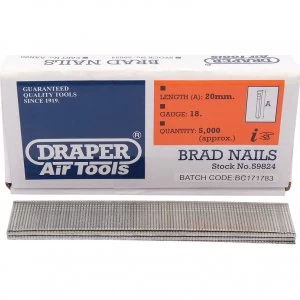 Draper 18 Gauge Brad Nails 20mm Pack of 5000
