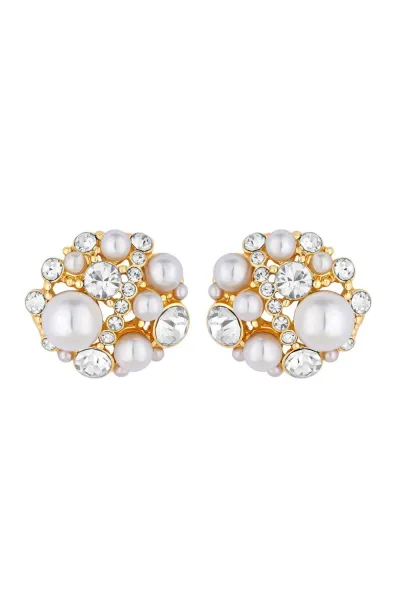 Gold Crystal And Pearl Oversized Stud Earrings
