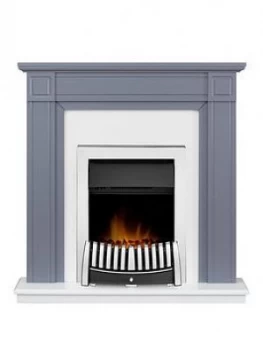 Adam Fires & Fireplaces Adam Georgian Fire Suite In Grey & Pure White With Elise Electric Fire In Chrome