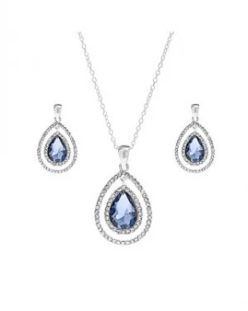Mood Silver Plated Blue Teardrop Halo Necklace Set - Gift Boxed