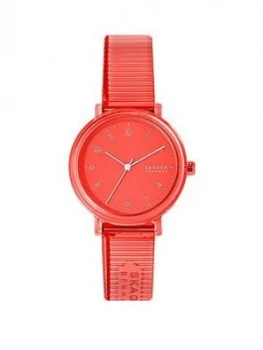 Skagen Coral Dial And Coral Transparent Pu Strap Ladies Watch