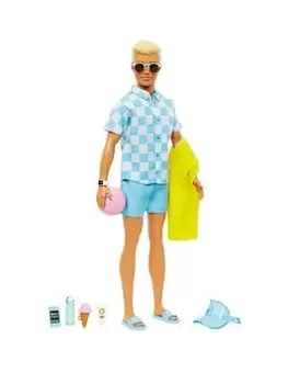 Barbie Blonde Ken Doll With Swim Trunks And Beach-Themed Accessories