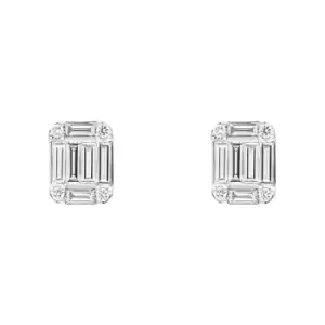 18ct White Gold 0.62ct Diamond Emerald Brilliant Cut Cluster Stud Earrings