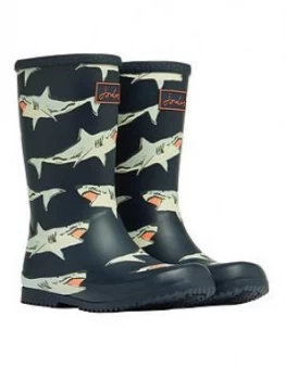Joules Boys Sharks Roll Up Wellies - Navy, Size 13 Younger