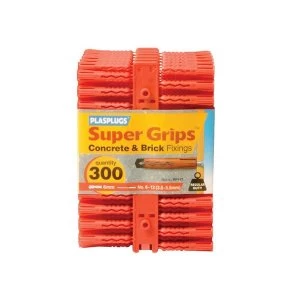 Plasplugs Solid Wall Super Grips Fixings Red & Screws Pack of 20