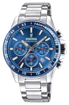 Festina F20561-2 Mens Blue Dial And Leather Strap Wristwatch Colour - Silver Tone