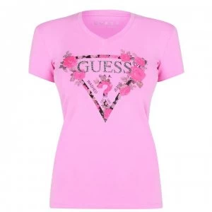 Guess Britney V Neck Tee - Rich Pink