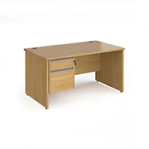 Dams International Straight Desk with Oak Coloured MFC Top and Silver Frame Panel Legs and 2 Lockable Drawer Pedestal Contract 25 1400 x 800 x 725mm