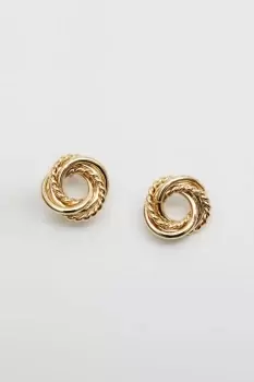 Gold Polished Rope Twist Oversized Knot Stud Earrings