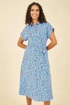 Blue Floral Shirt Dress