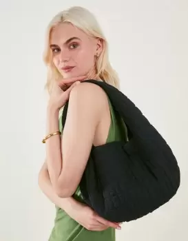 Accessorize Womens Seersucker Slouch Shoulder Bag Black, Size: L 27cm x W 34 cm