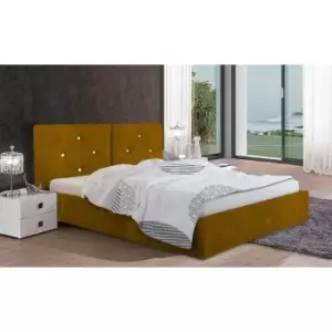 Cubana Upholstered Beds - Plush Velvet, Single Size Frame, Mustard - Mustard